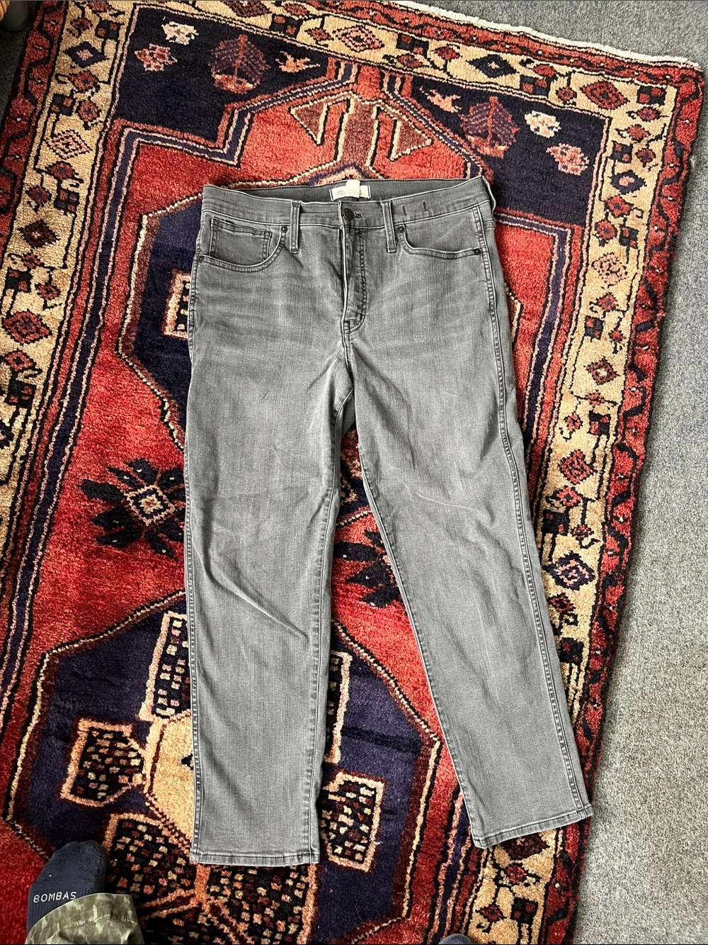 Madewell mid-rise stovepipe grey jeans